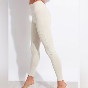 Alo Yoga Pants High Waisted Leggings Cargo Pockets Ivory Neutral Skinny Size XS